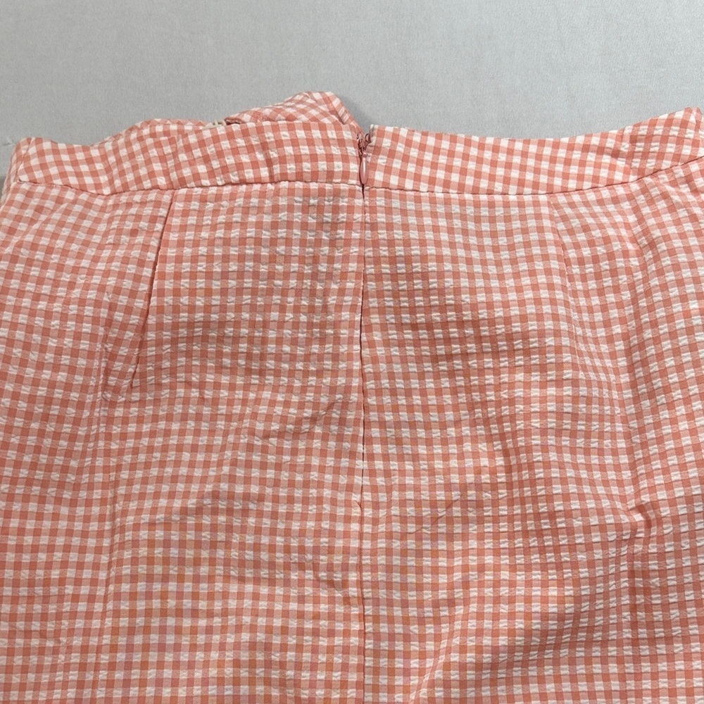 Mango Tie Front Pink Gingham Ruched Midi Skirt with Front Slit Size M NWT - Picture 9 of 10